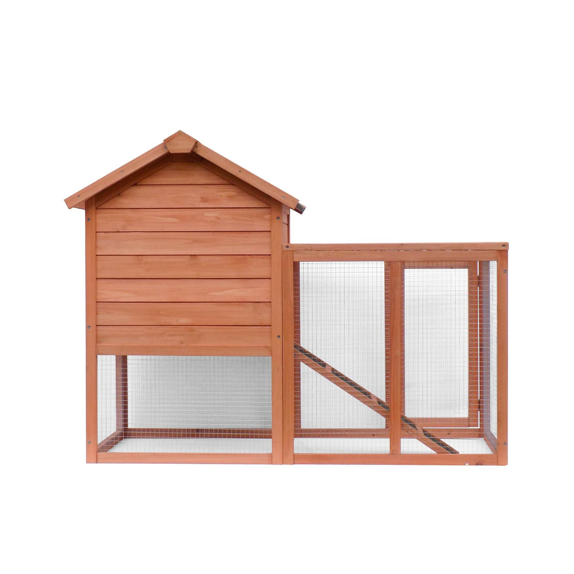 JMT-780938 Wooden Rabbit House with Slant Roof and Slide Out Tray for Easy Cleaning - 48x36x24.8 inches