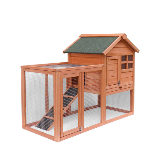 JMT-780938 Wooden Rabbit House with Slant Roof and Slide Out Tray for Easy Cleaning - 48x36x24.8 inches