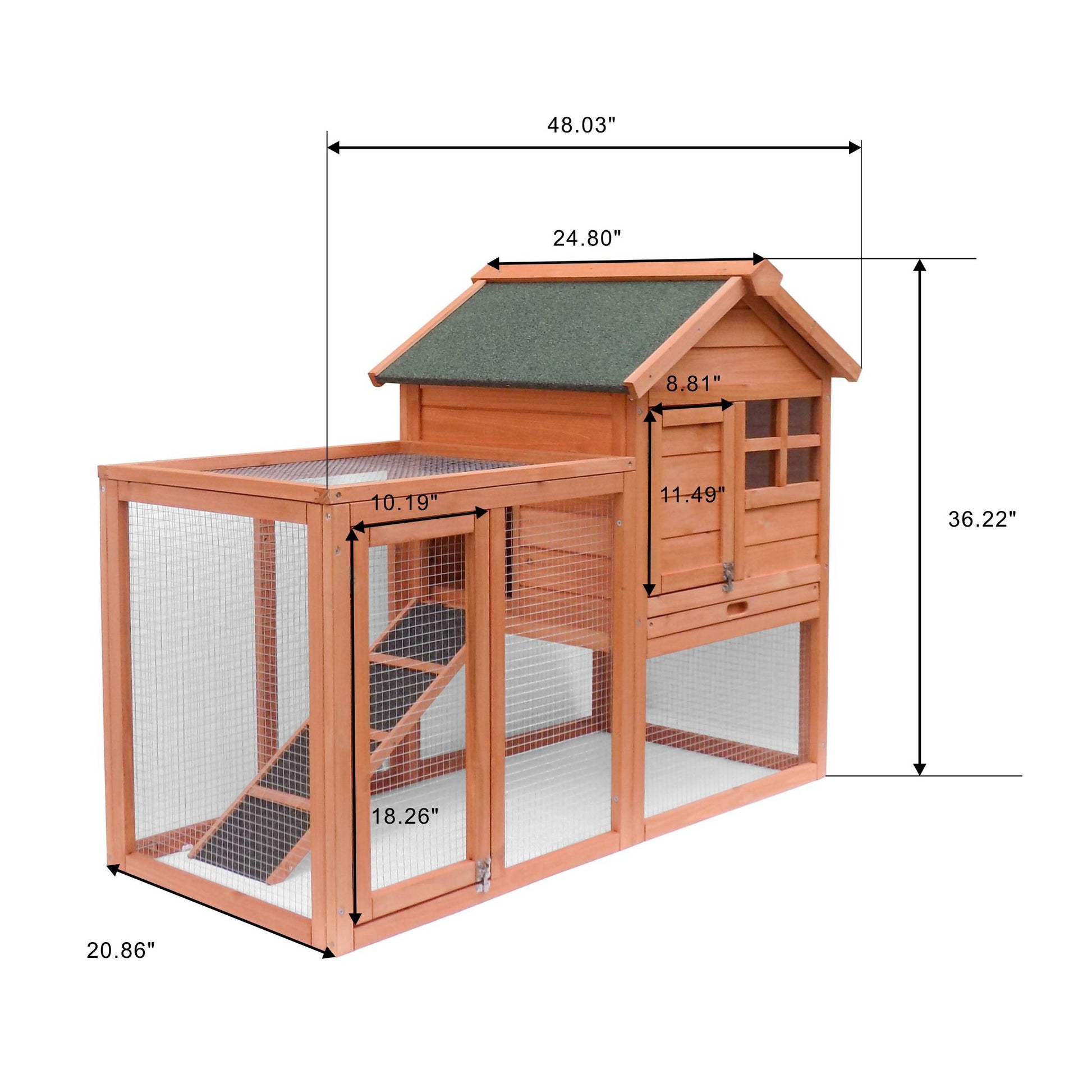 JMT-780938 Wooden Rabbit House with Slant Roof and Slide Out Tray for Easy Cleaning - 48x36x24.8 inches