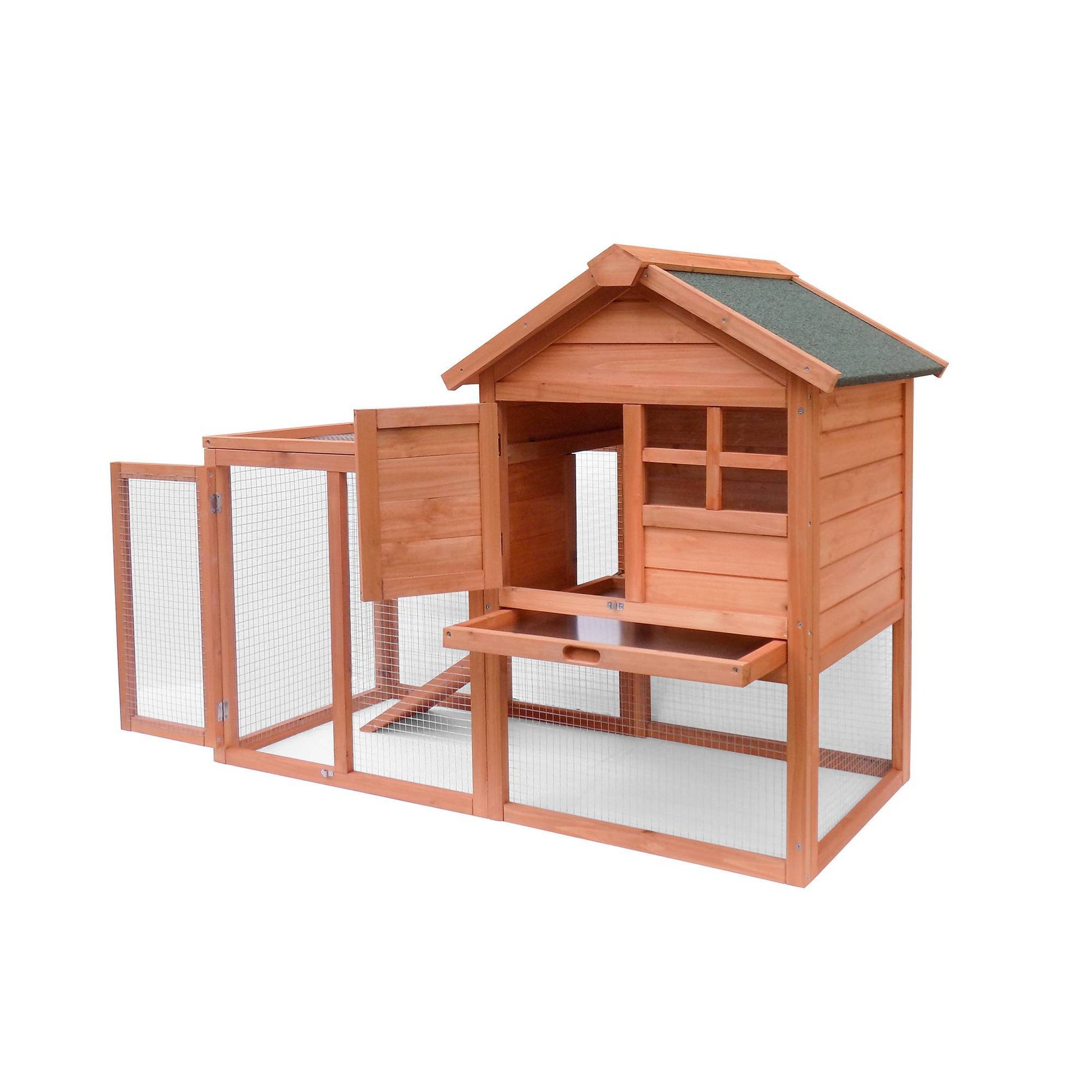 JMT-780938 Wooden Rabbit House with Slant Roof and Slide Out Tray for Easy Cleaning - 48x36x24.8 inches