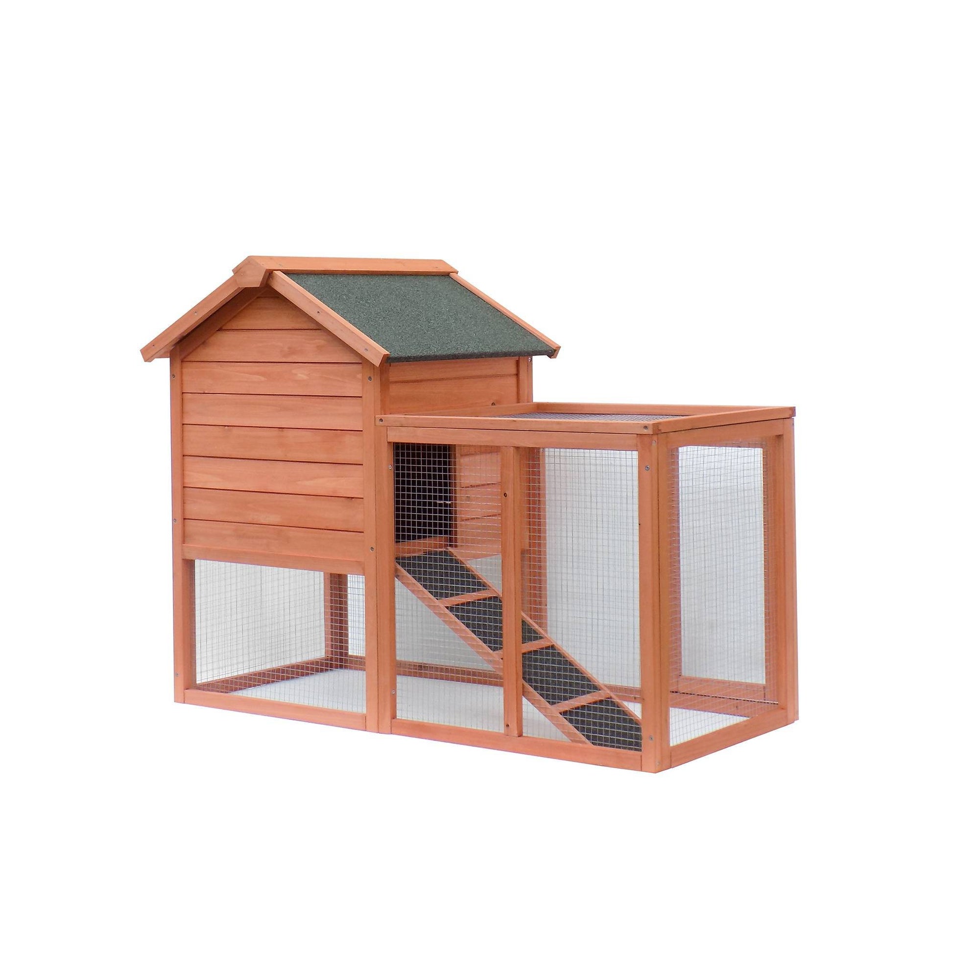 JMT-780938 Wooden Rabbit House with Slant Roof and Slide Out Tray for Easy Cleaning - 48x36x24.8 inches