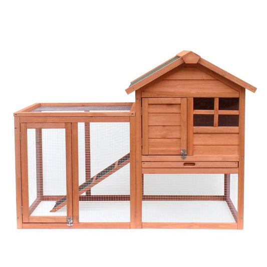JMT-780938 Wooden Rabbit House with Slant Roof and Slide Out Tray for Easy Cleaning - 48x36x24.8 inches