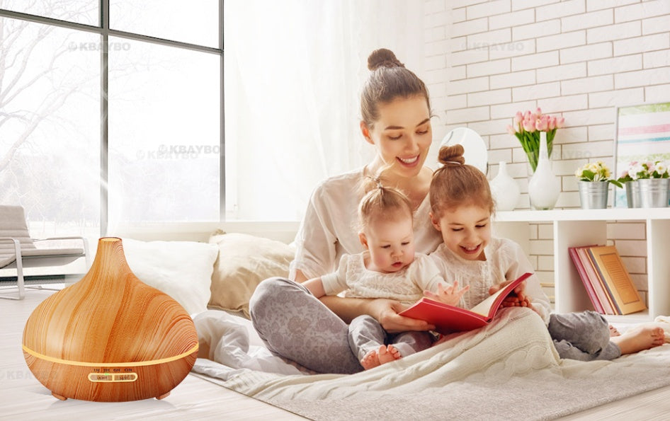 JMT-781066 Wood Grain Ultrasonic Aromatherapy Humidifier with Adjustable Mist & LED Light