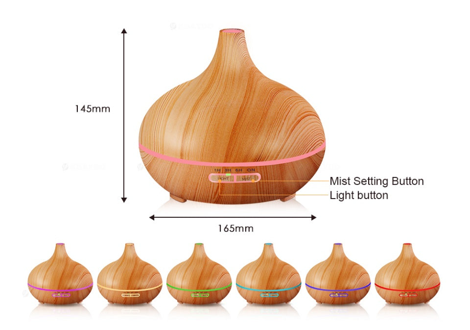 JMT-781066 Wood Grain Ultrasonic Aromatherapy Humidifier with Adjustable Mist & LED Light