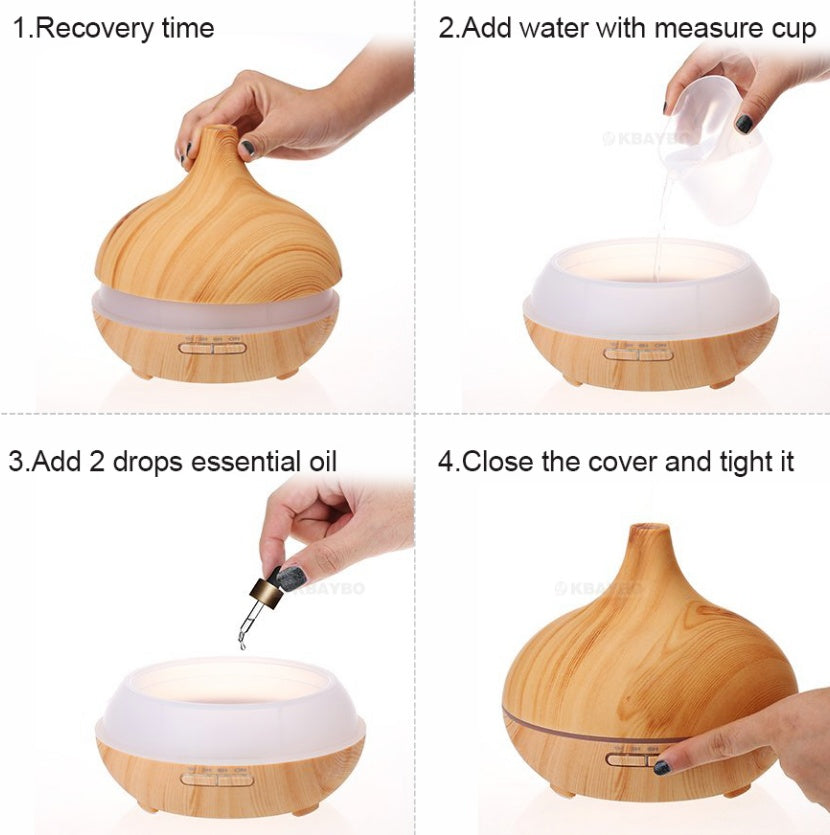 JMT-781066 Wood Grain Ultrasonic Aromatherapy Humidifier with Adjustable Mist & LED Light