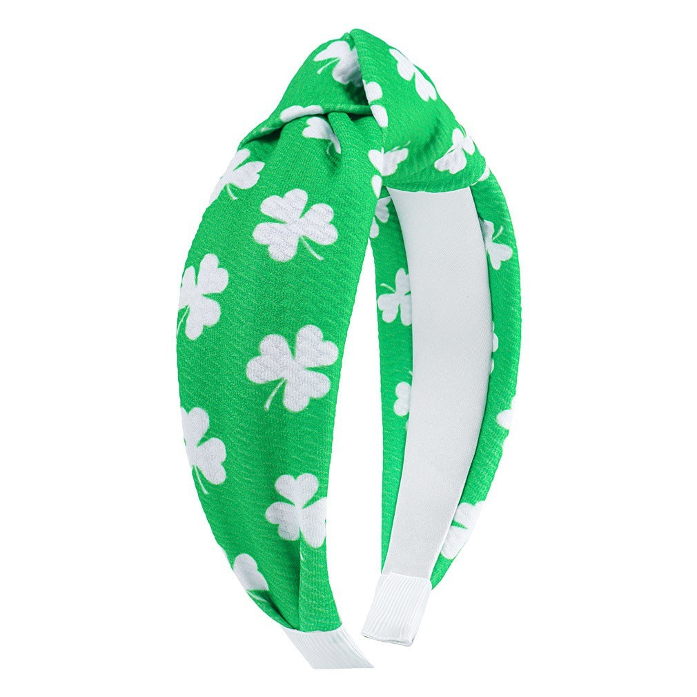 JMT-781450 St. Patrick's Day Clover Seersucker Knotted Hair Hoop for Women