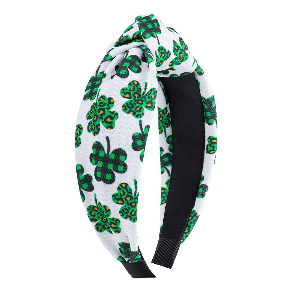 JMT-781450 St. Patrick's Day Clover Seersucker Knotted Hair Hoop for Women
