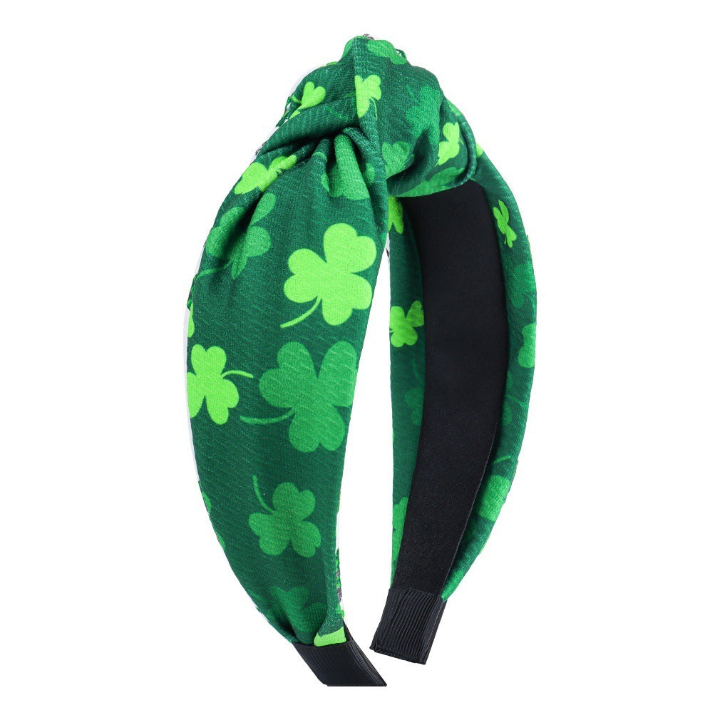JMT-781450 St. Patrick's Day Clover Seersucker Knotted Hair Hoop for Women