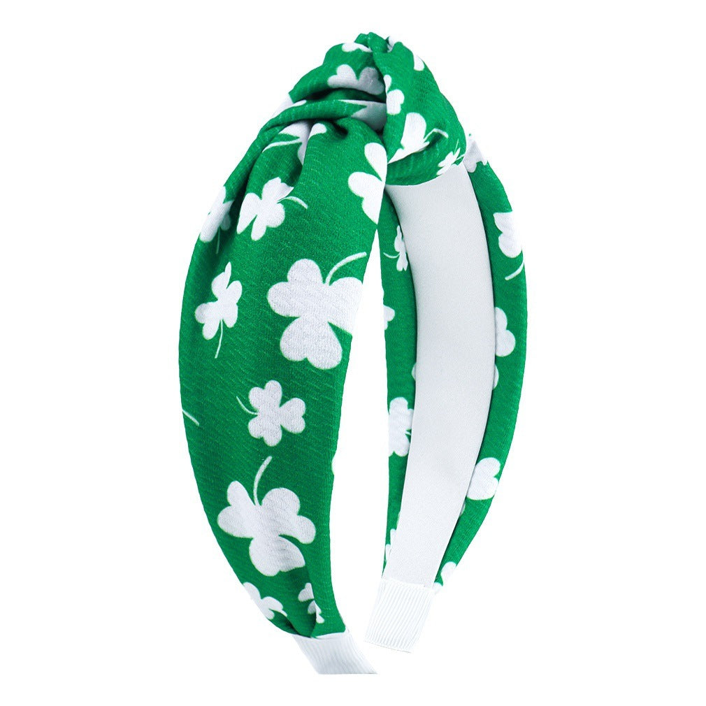 JMT-781450 St. Patrick's Day Clover Seersucker Knotted Hair Hoop for Women