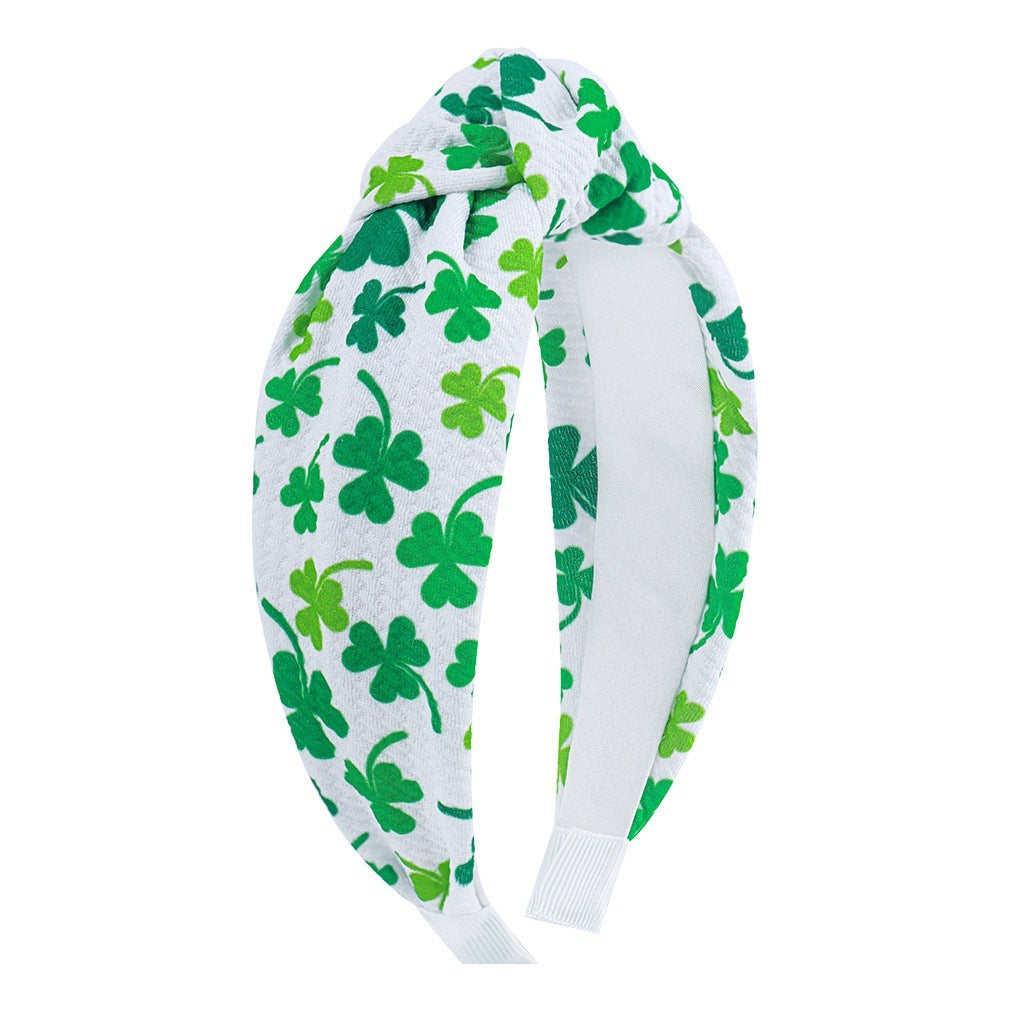JMT-781450 St. Patrick's Day Clover Seersucker Knotted Hair Hoop for Women