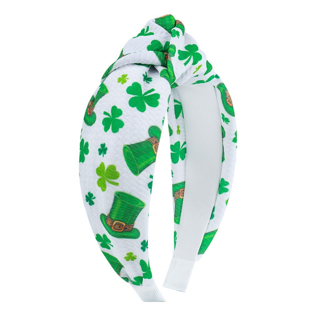 JMT-781450 St. Patrick's Day Clover Seersucker Knotted Hair Hoop for Women