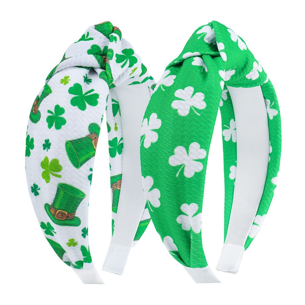 JMT-781450 St. Patrick's Day Clover Seersucker Knotted Hair Hoop for Women