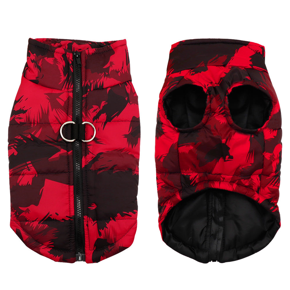 JMT-781706 Cozy Cotton Winter Coat for Large Dogs in Rose, Red, and Black