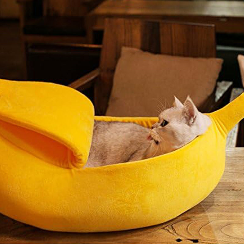 JMT-781898 Cozy Soft Banana-Shaped Cat Bed House for Cats, Kittens, Rabbits, and Small Dogs