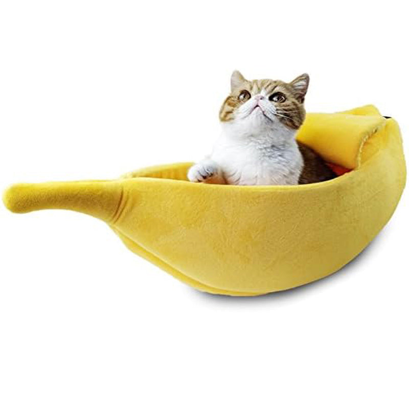 JMT-781898 Cozy Soft Banana-Shaped Cat Bed House for Cats, Kittens, Rabbits, and Small Dogs