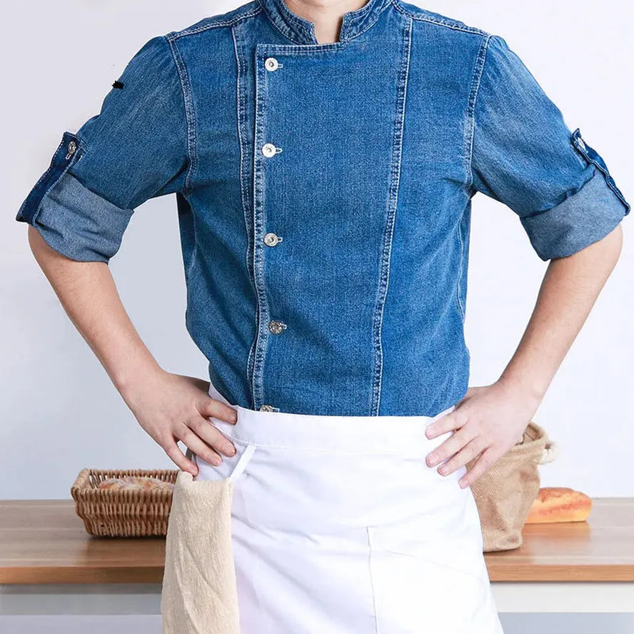 JMT-781962 Men's Summer Chef Overalls with Printed Logo for Restaurant Use - Long Sleeves, Eco-Friendly Materials, Various Colours Available