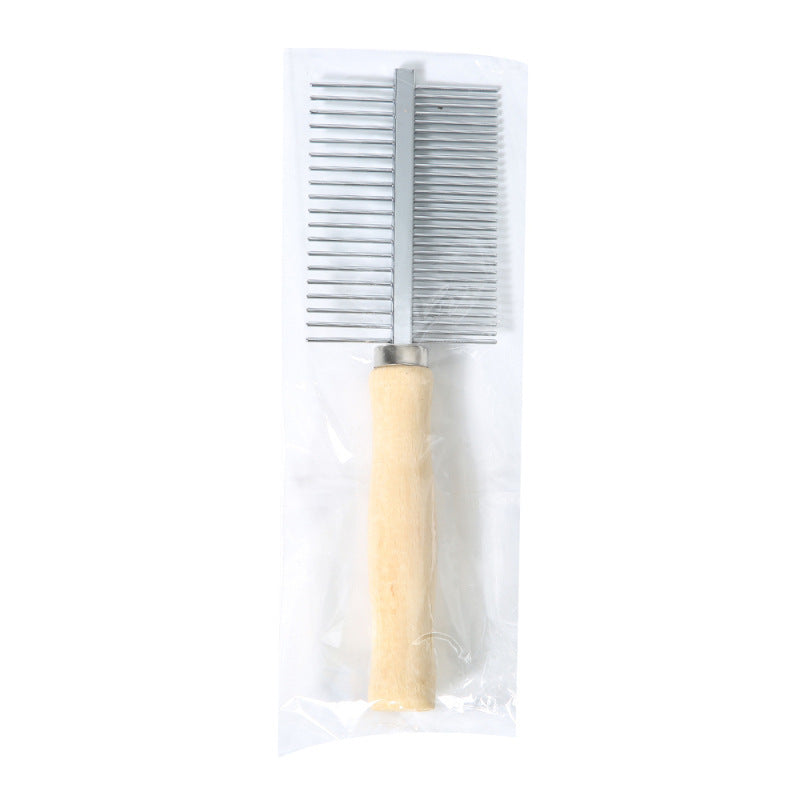 JMT-782154 Wooden Handle Double Row Pet Comb with 30 Steel Pins - 17x5.3cm