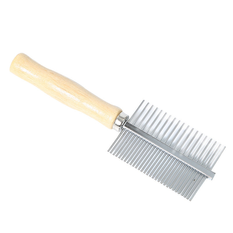 JMT-782154 Wooden Handle Double Row Pet Comb with 30 Steel Pins - 17x5.3cm