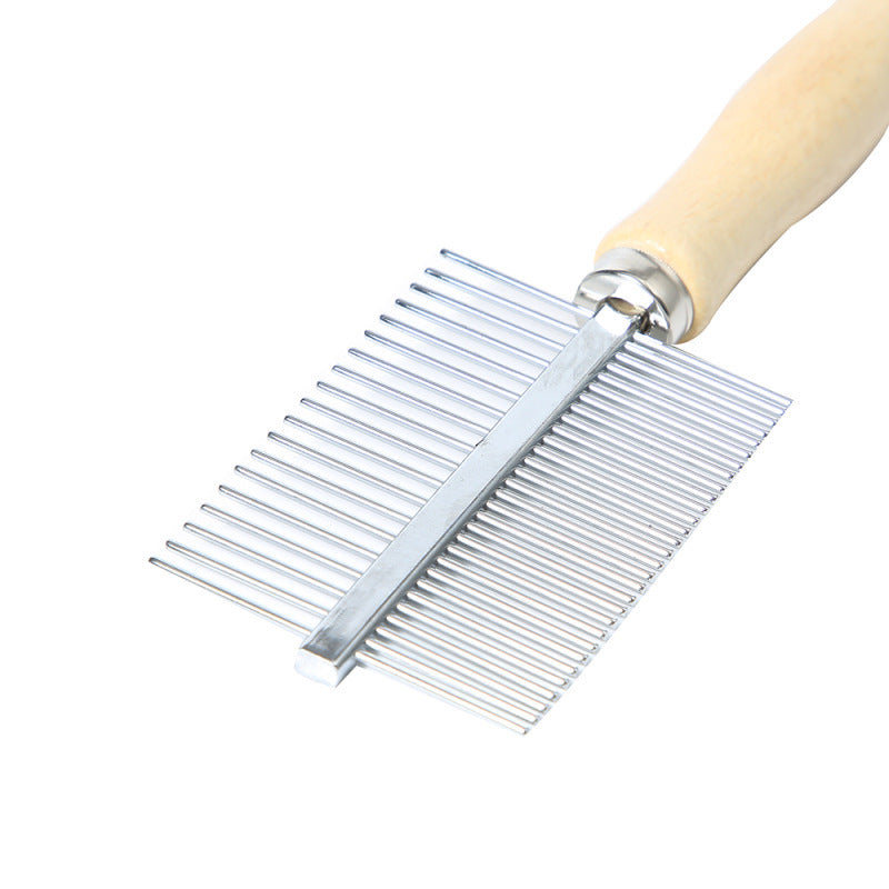 JMT-782154 Wooden Handle Double Row Pet Comb with 30 Steel Pins - 17x5.3cm