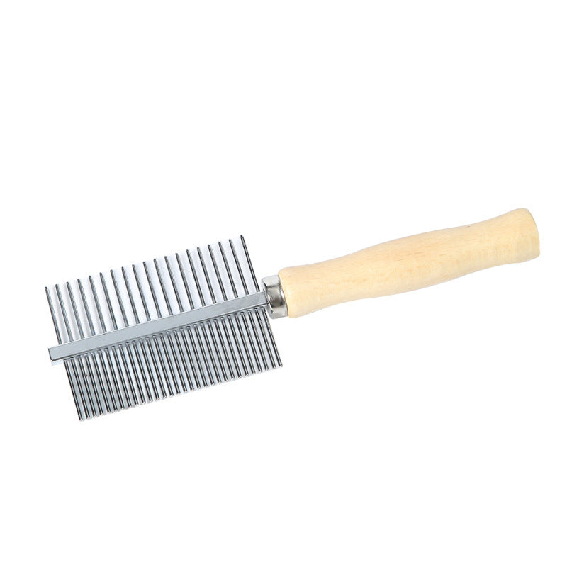 JMT-782154 Wooden Handle Double Row Pet Comb with 30 Steel Pins - 17x5.3cm