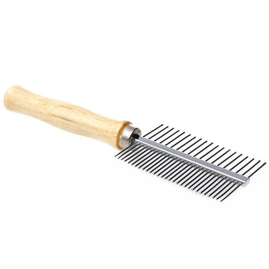 JMT-782154 Wooden Handle Double Row Pet Comb with 30 Steel Pins - 17x5.3cm
