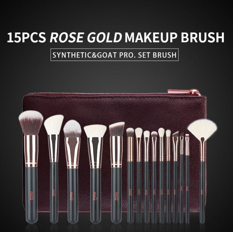 JMT-782346 Rose Gold Wool Bristle Makeup Brush with Wooden Handle - Portable 17.5CM Length