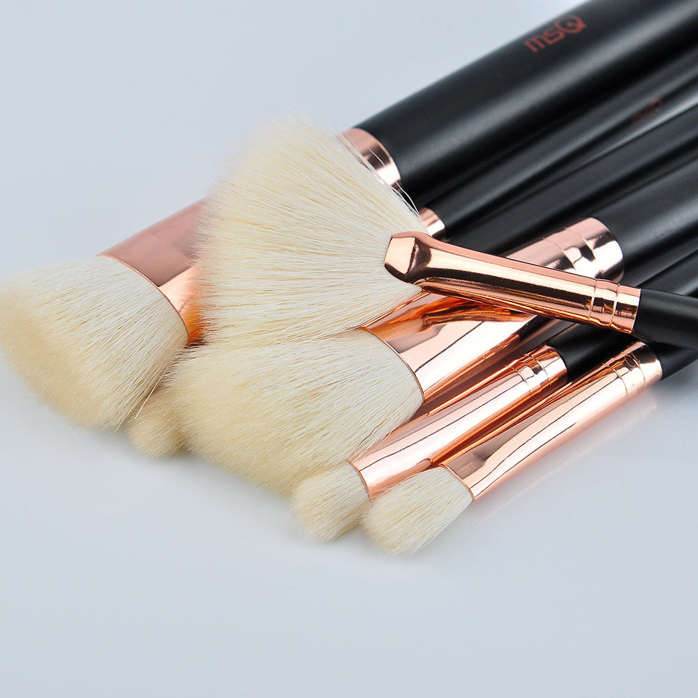 JMT-782346 Rose Gold Wool Bristle Makeup Brush with Wooden Handle - Portable 17.5CM Length