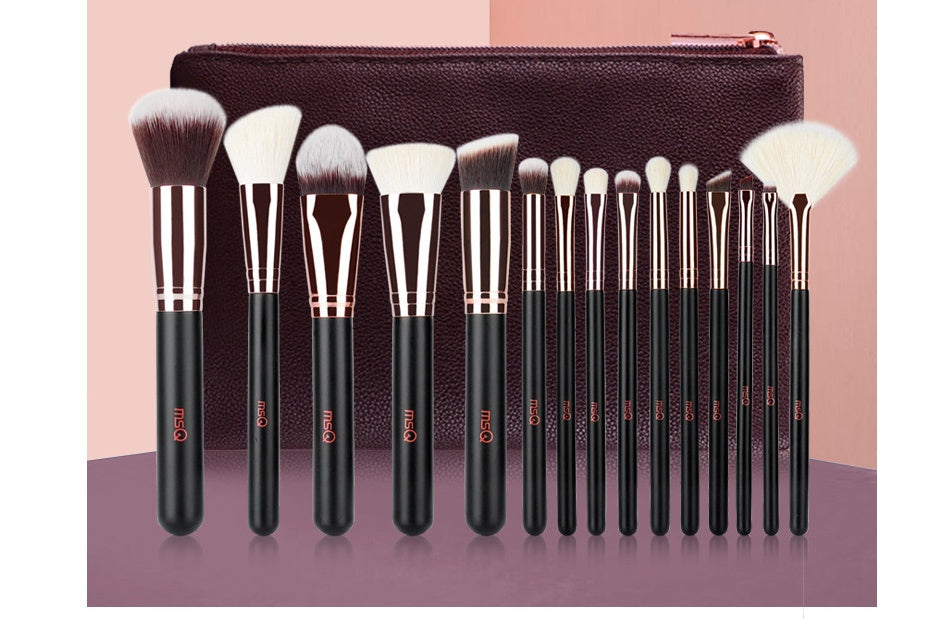 JMT-782346 Rose Gold Wool Bristle Makeup Brush with Wooden Handle - Portable 17.5CM Length