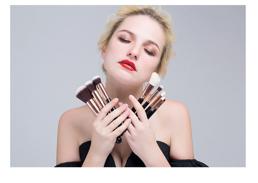 JMT-782346 Rose Gold Wool Bristle Makeup Brush with Wooden Handle - Portable 17.5CM Length