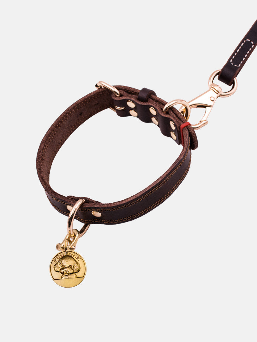 JMT-782730 Medium and Large Cowhide Dog Collar in Dark Brown, Black, and Wine Red for Huskies