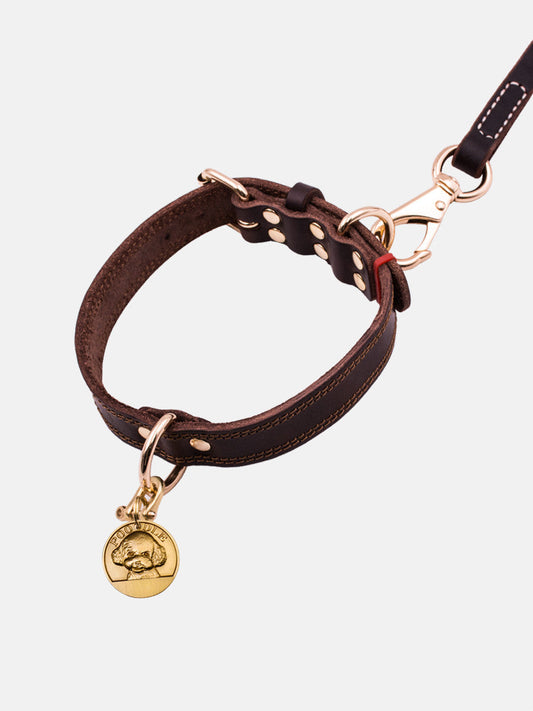 JMT-782730 Medium and Large Cowhide Dog Collar in Dark Brown, Black, and Wine Red for Huskies