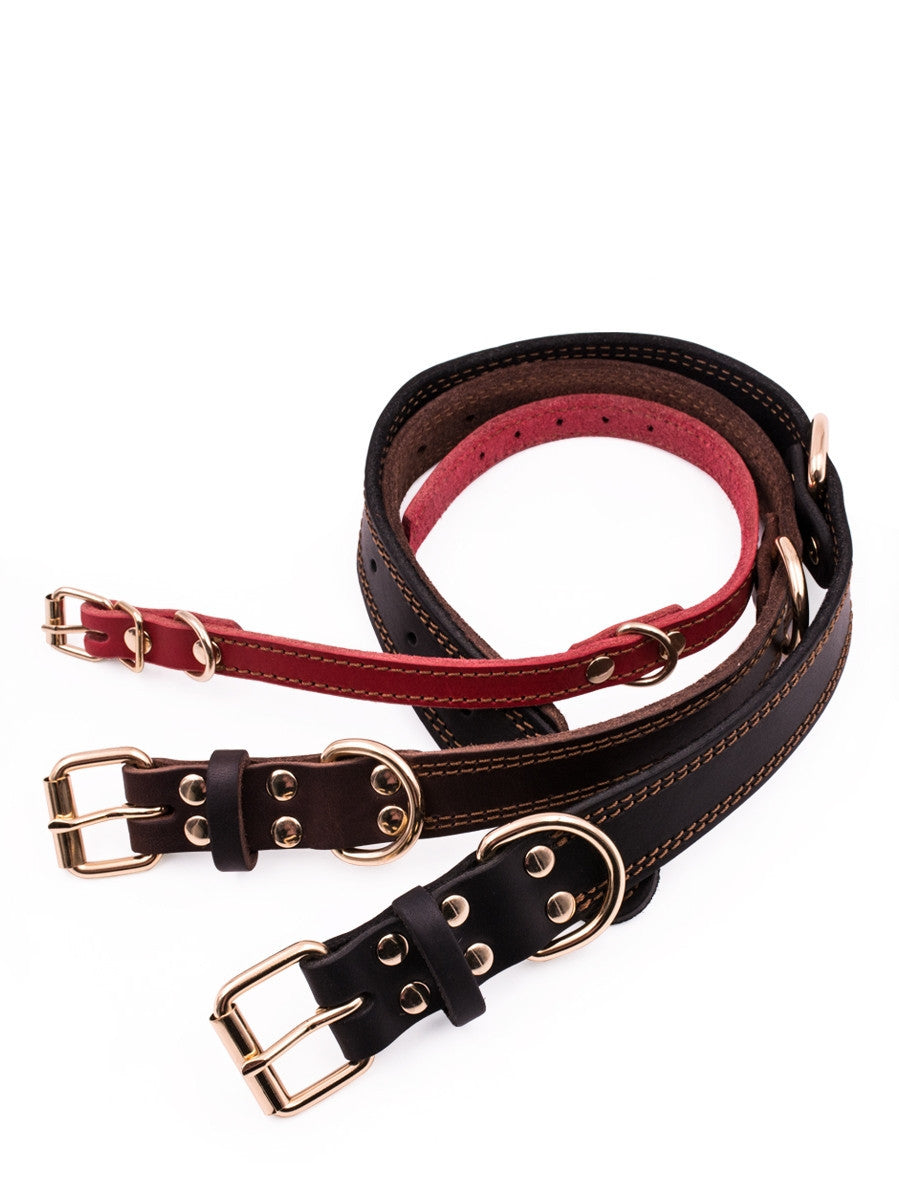 JMT-782730 Medium and Large Cowhide Dog Collar in Dark Brown, Black, and Wine Red for Huskies