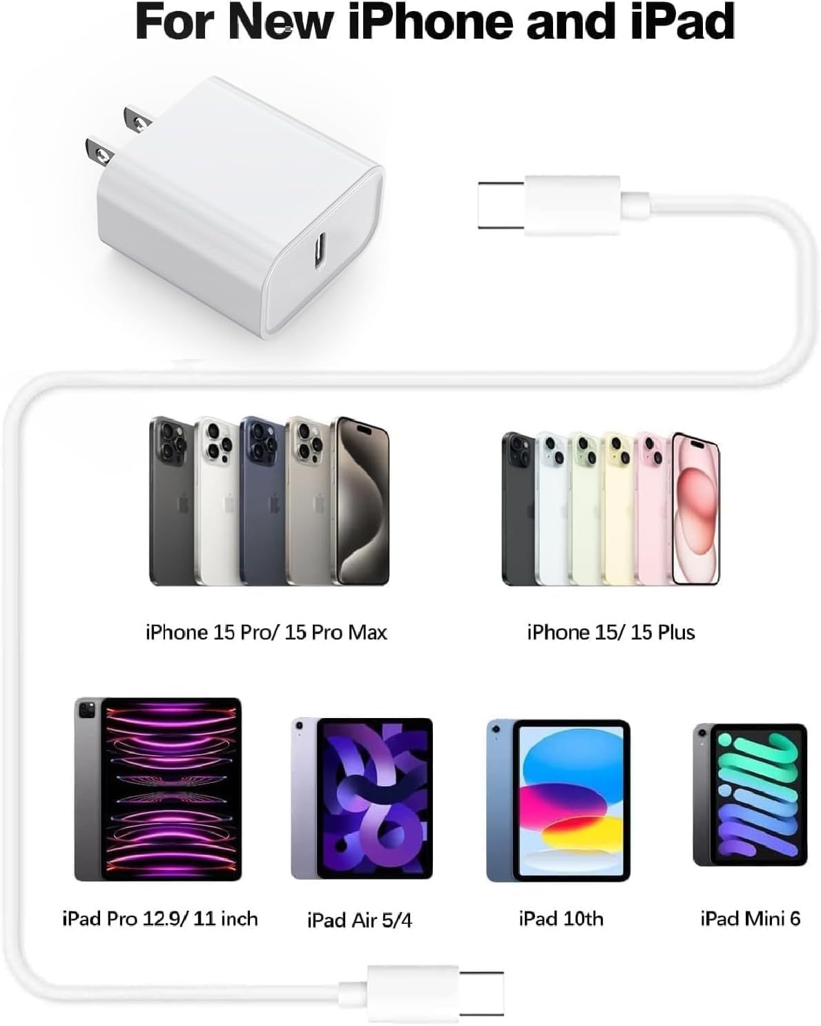 JMT-783562 6FT Lightning Cable & USB Wall Charger Travel Adapter - Dual Pack for iPhone, iPad, AirPods