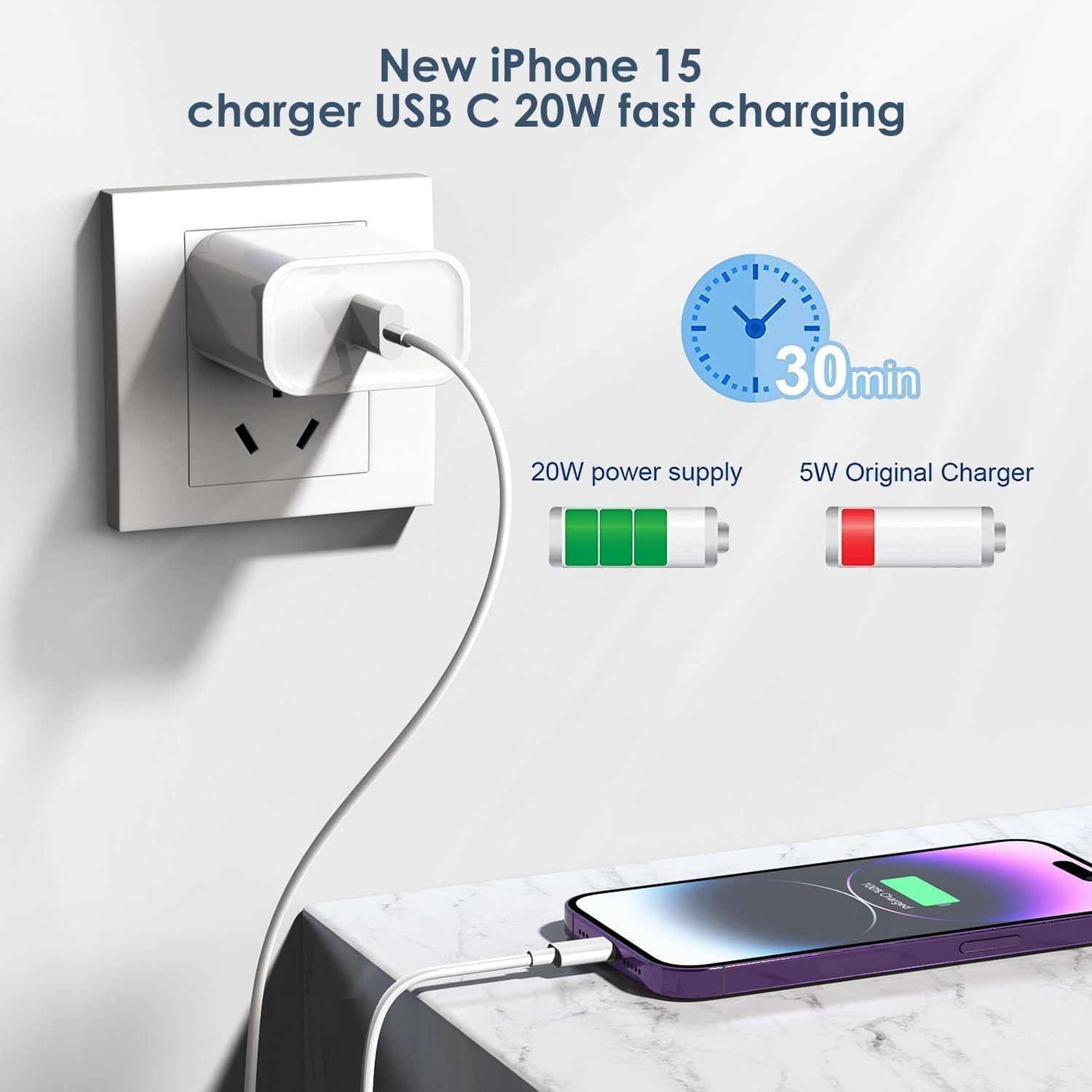JMT-783562 6FT Lightning Cable & USB Wall Charger Travel Adapter - Dual Pack for iPhone, iPad, AirPods
