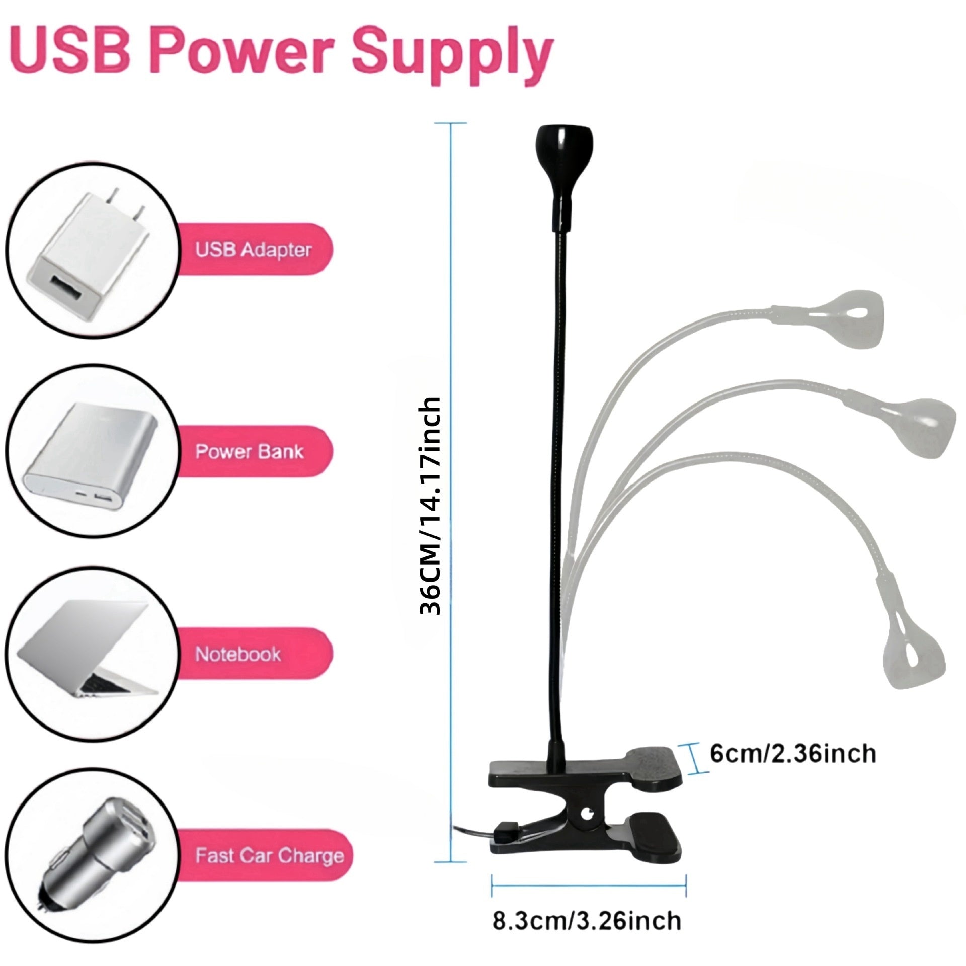 JMT-784522 Adjustable Gooseneck UV Nail Lamp with USB Clip for Efficient Nail Polish Curing
