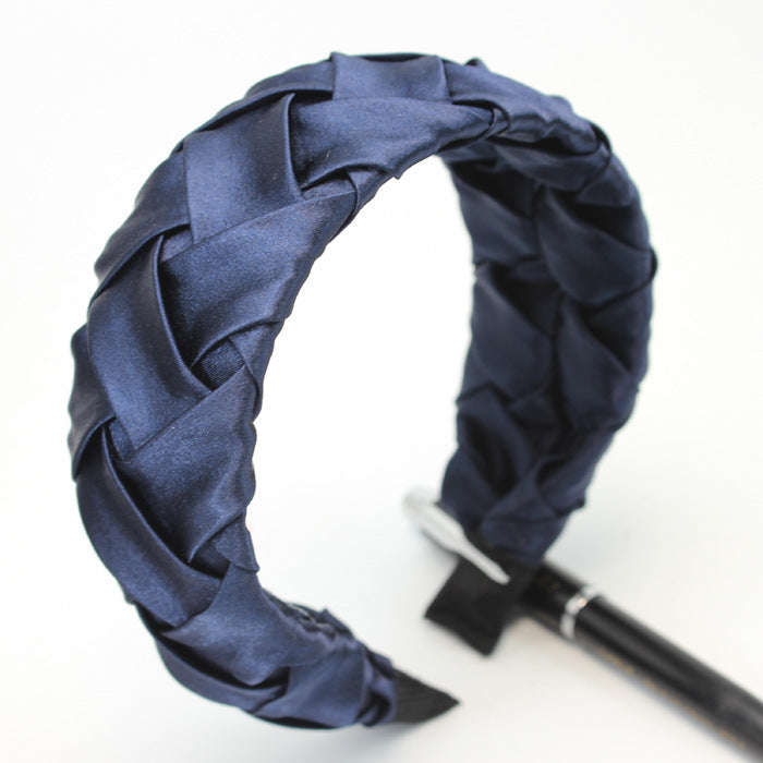 JMT-784906 Wide-Brimmed Faux Silk Plaid Satin Headband for Women