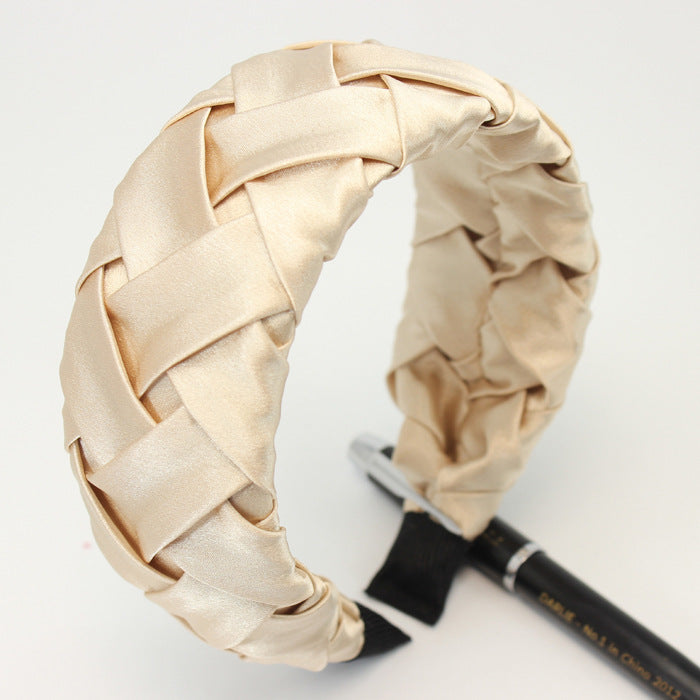 JMT-784906 Wide-Brimmed Faux Silk Plaid Satin Headband for Women