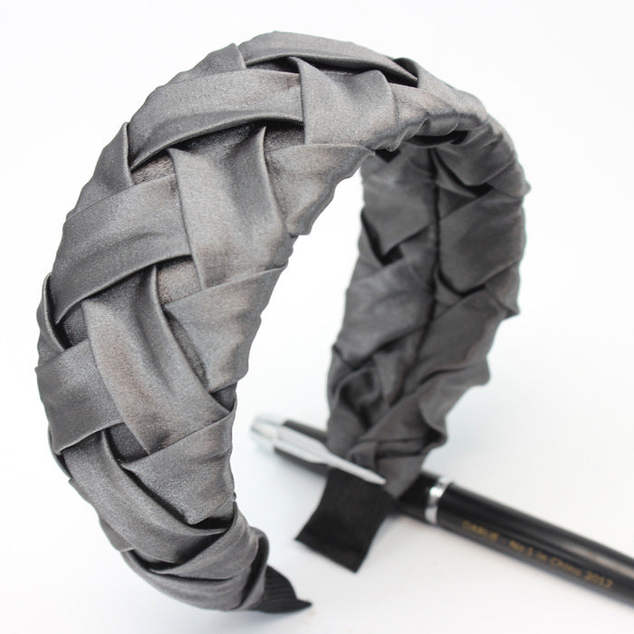 JMT-784906 Wide-Brimmed Faux Silk Plaid Satin Headband for Women