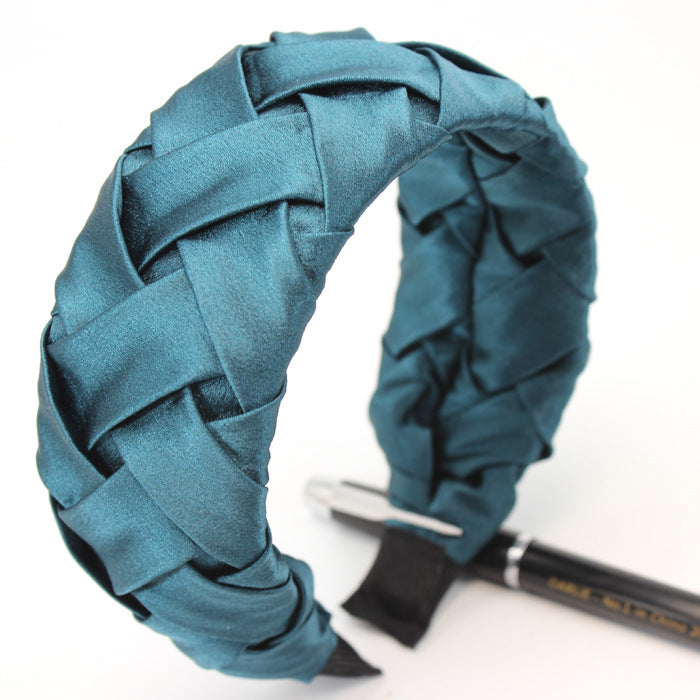 JMT-784906 Wide-Brimmed Faux Silk Plaid Satin Headband for Women