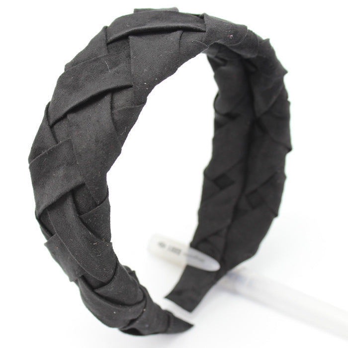 JMT-784906 Wide-Brimmed Faux Silk Plaid Satin Headband for Women