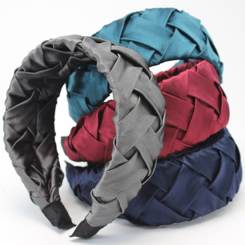 JMT-784906 Wide-Brimmed Faux Silk Plaid Satin Headband for Women