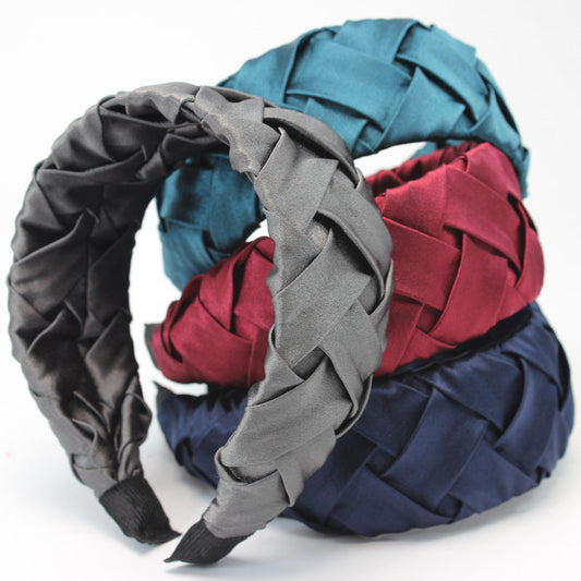 JMT-784906 Wide-Brimmed Faux Silk Plaid Satin Headband for Women