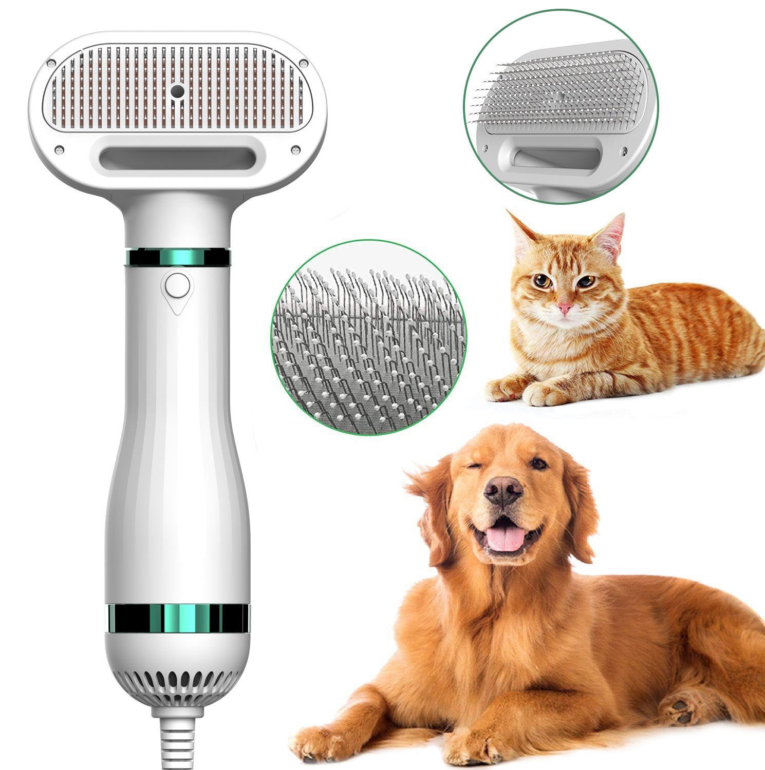 JMT-785610 Ergonomic Pet Hair Dryer Comb with Retractable Design and Adjustable Heat Settings