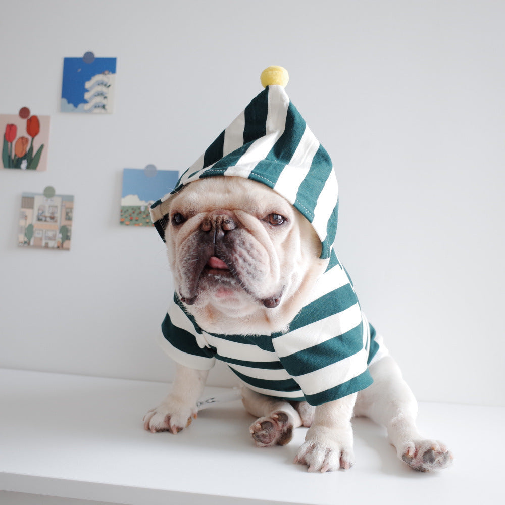 JMT-785994 Stretch Striped Hoodie for Dogs – Cotton Casual Sweater in Dark Green or Ginger Yellow