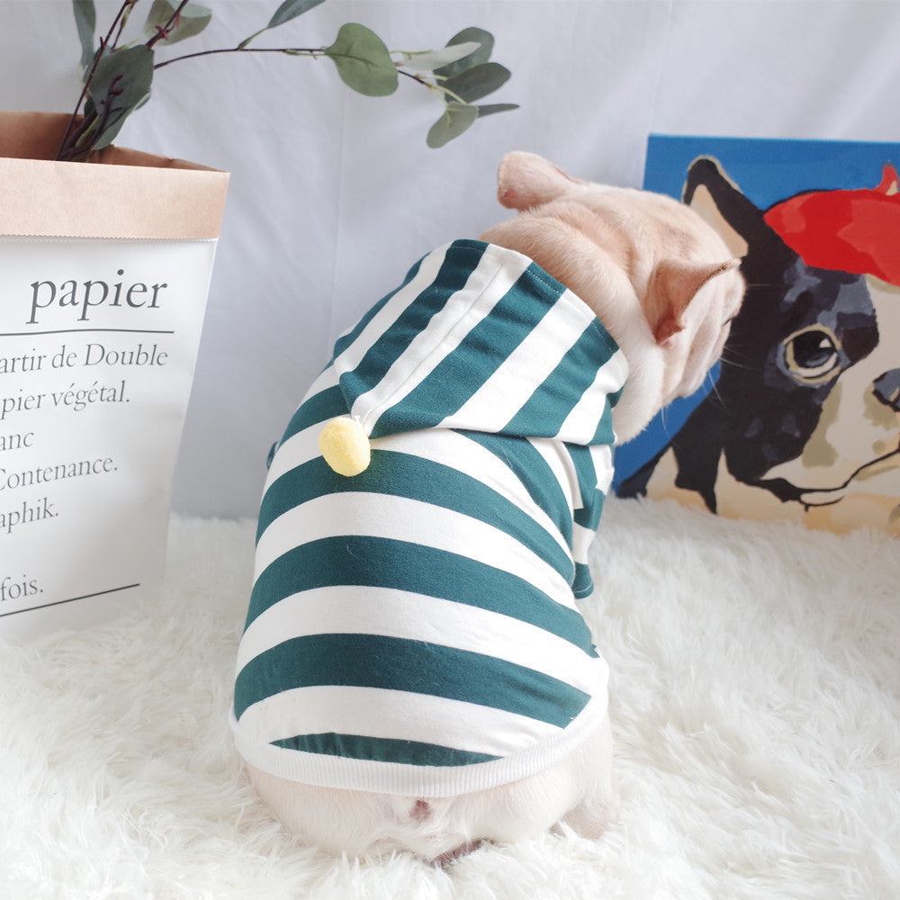 JMT-785994 Stretch Striped Hoodie for Dogs – Cotton Casual Sweater in Dark Green or Ginger Yellow
