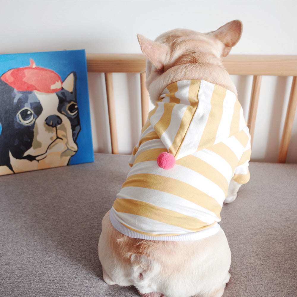 JMT-785994 Stretch Striped Hoodie for Dogs – Cotton Casual Sweater in Dark Green or Ginger Yellow