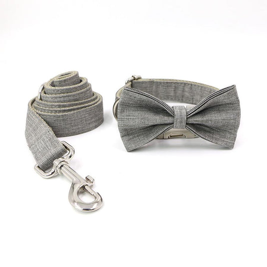JMT-786186 Gentleman Gray Polyester Dog Collar with Leash for Outdoor Walking