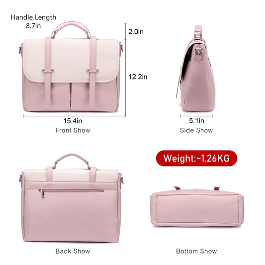 JMT-786250 15.6 Inches Multi-Pocket Leather Laptop Tote Bag for Women – Versatile Work and Shoulder Briefcase