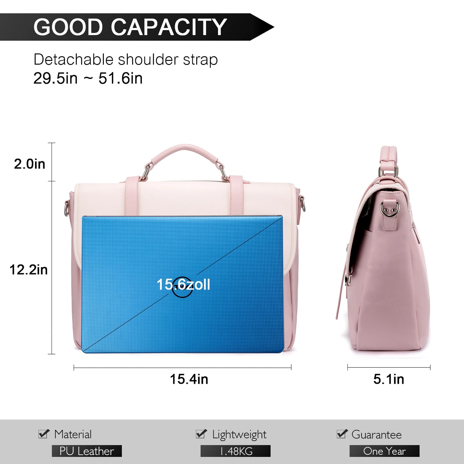 JMT-786250 15.6 Inches Multi-Pocket Leather Laptop Tote Bag for Women – Versatile Work and Shoulder Briefcase