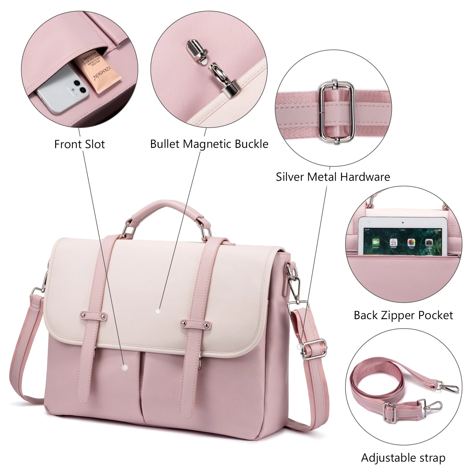 JMT-786250 15.6 Inches Multi-Pocket Leather Laptop Tote Bag for Women – Versatile Work and Shoulder Briefcase